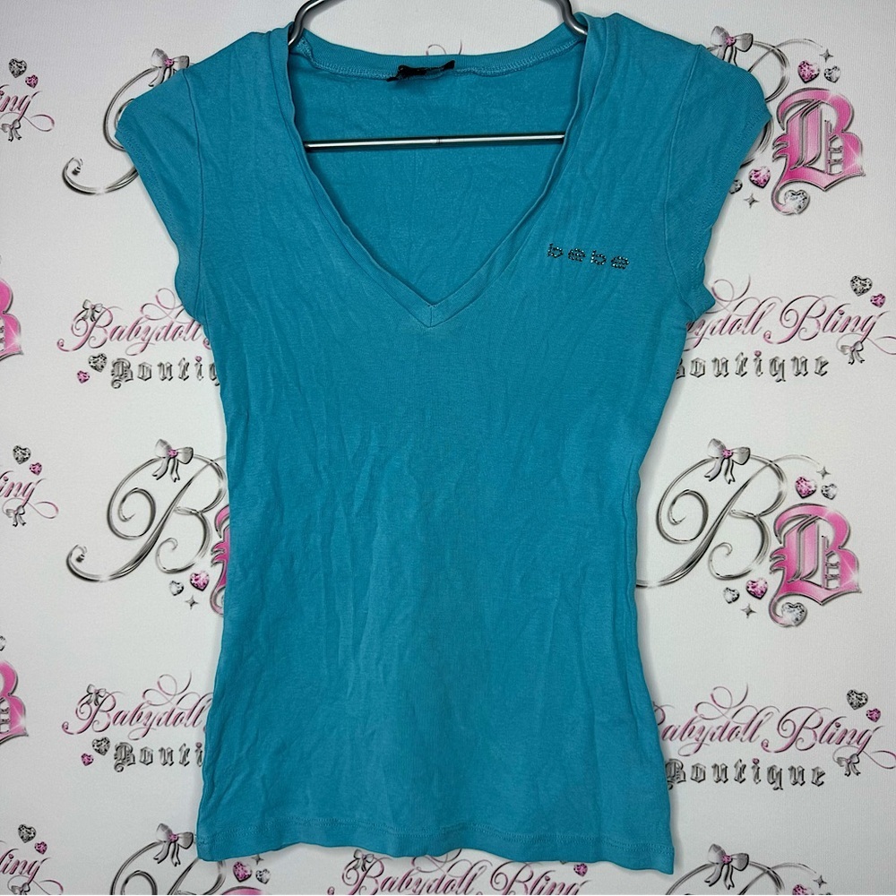 Bebe top bling blue Swarovski crystal diamonds turquoise y2k baby tee tank 2000s